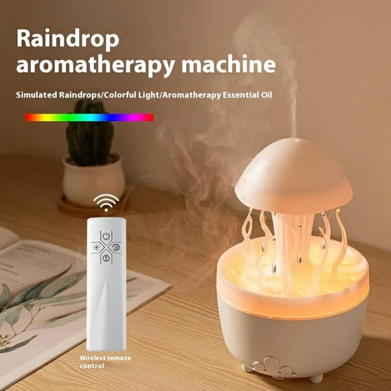 Rotating Jellyfish Essential Oil Diffuser Humidifier 7 Color Night Light Desktop Air Humidifier with Remote Control - EU Plug - Dark Wood Grain
