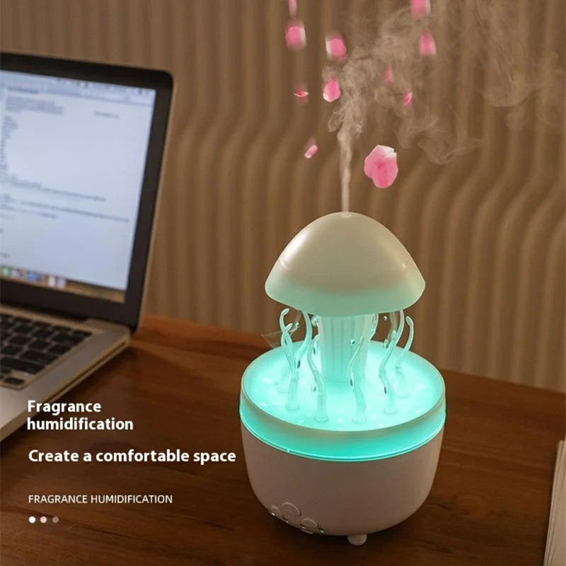 Rotating Jellyfish Essential Oil Diffuser Humidifier 7 Color Night Light Desktop Air Humidifier with Remote Control - EU Plug - Dark Wood Grain