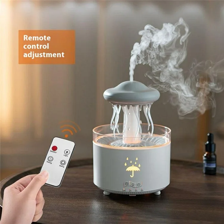 Diffuseur d'huiles essentielles en forme de méduse rotative avec télécommande, lumière LED 7 couleurs, humidificateur aromathérapie 300 ml - Prise EU