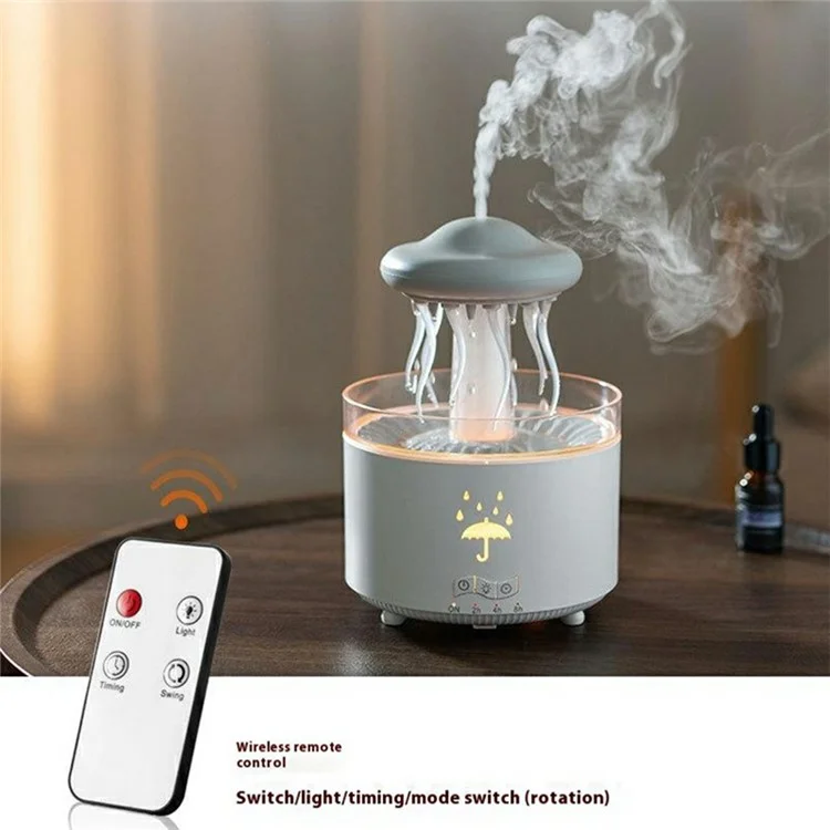 Diffuseur d'huiles essentielles en forme de méduse rotative avec télécommande, lumière LED 7 couleurs, humidificateur aromathérapie 300 ml - Prise EU