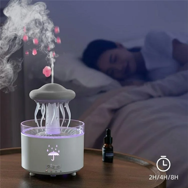 Diffuseur d'huiles essentielles en forme de méduse rotative avec télécommande, lumière LED 7 couleurs, humidificateur aromathérapie 300 ml - Prise EU