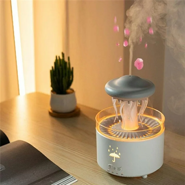 Diffuseur d'huiles essentielles en forme de méduse rotative avec télécommande, lumière LED 7 couleurs, humidificateur aromathérapie 300 ml - Prise EU