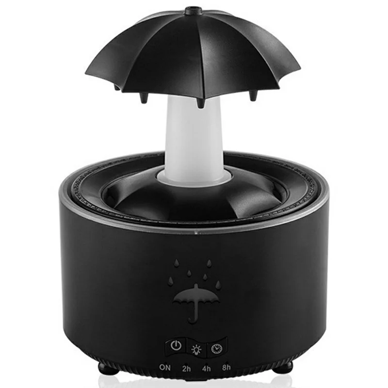 Rotating Raindrop Aroma Diffuser Large Mist Essential Oil Humidifier 7 Color LED For Home Office - EU Plug - Black