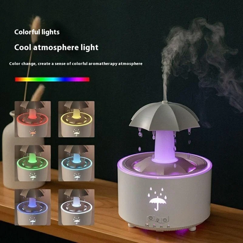 Rotating Raindrop Aroma Diffuser Large Mist Essential Oil Humidifier 7 Color LED For Home Office - EU Plug - Black