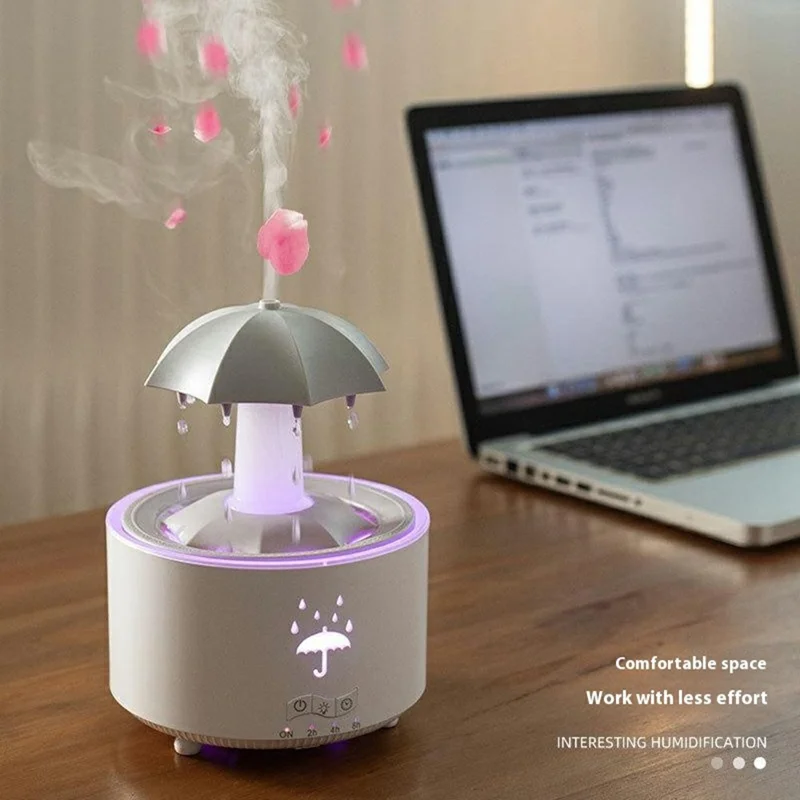 Rotating Raindrop Aroma Diffuser Large Mist Essential Oil Humidifier 7 Color LED For Home Office - EU Plug - Black