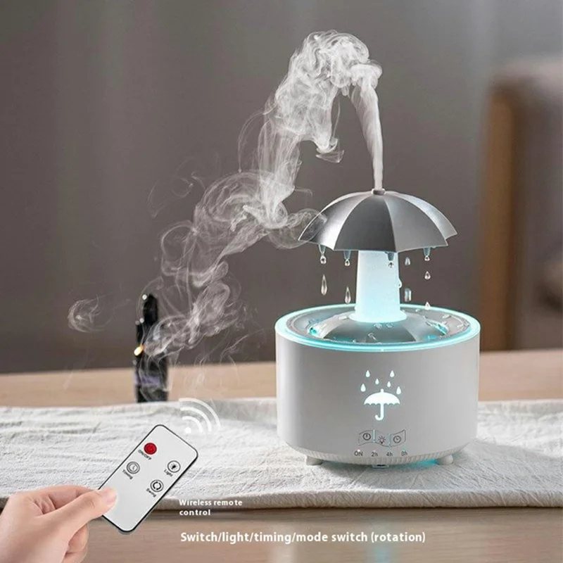 Rotating Raindrop Aroma Diffuser Large Mist Essential Oil Humidifier 7 Color LED For Home Office - EU Plug - Black