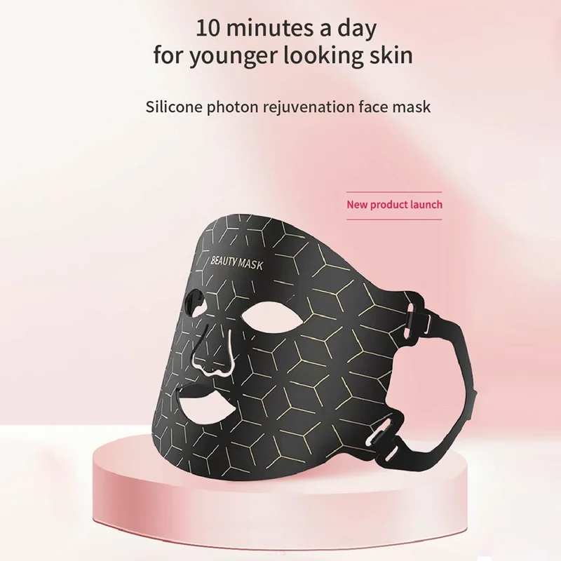 7-Color Photon Spectrum LED Face Mask for Skin Rejuvenation Light Therapy Beauty Device Gift - Black