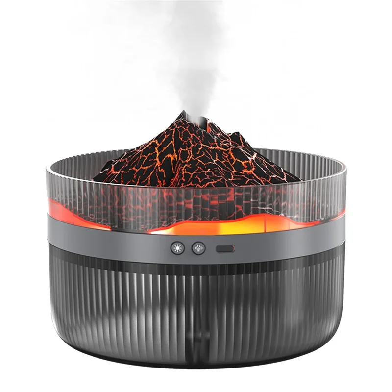 Duży nawilżacz w kształcie wulkanu o pojemności 1,5 L, dyfuzor aromatyczny z dwukolorową podświetlaną mgiełką, do domu i biura – czarny