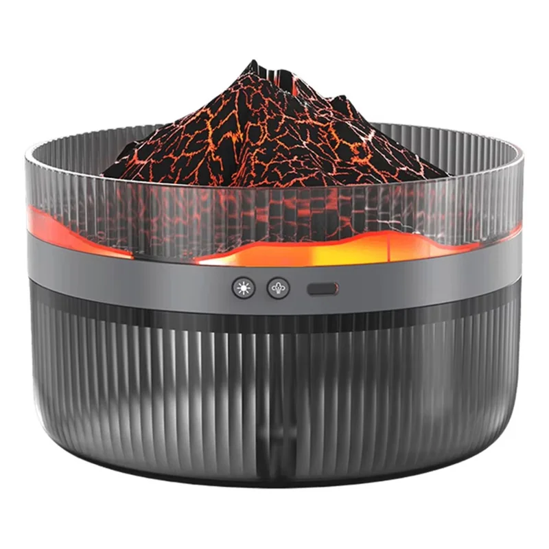 Duży nawilżacz w kształcie wulkanu o pojemności 1,5 L, dyfuzor aromatyczny z dwukolorową podświetlaną mgiełką, do domu i biura – czarny
