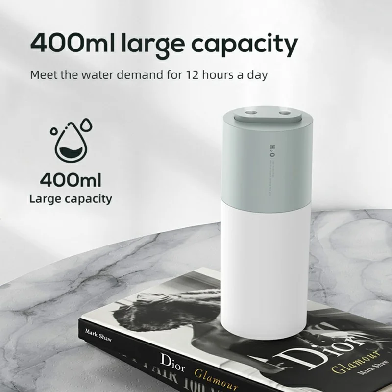 400ml Dual Mist Humidifier USB Portable Moisturizer with Night Light for Home / Car Atomizer - Green