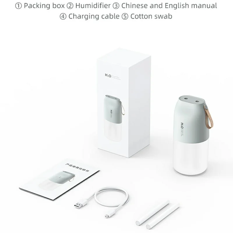 300ml Dual Mist Humidifier Portable USB Air Moisturizer with Night Light for Car / Home / Office Desktop - Green