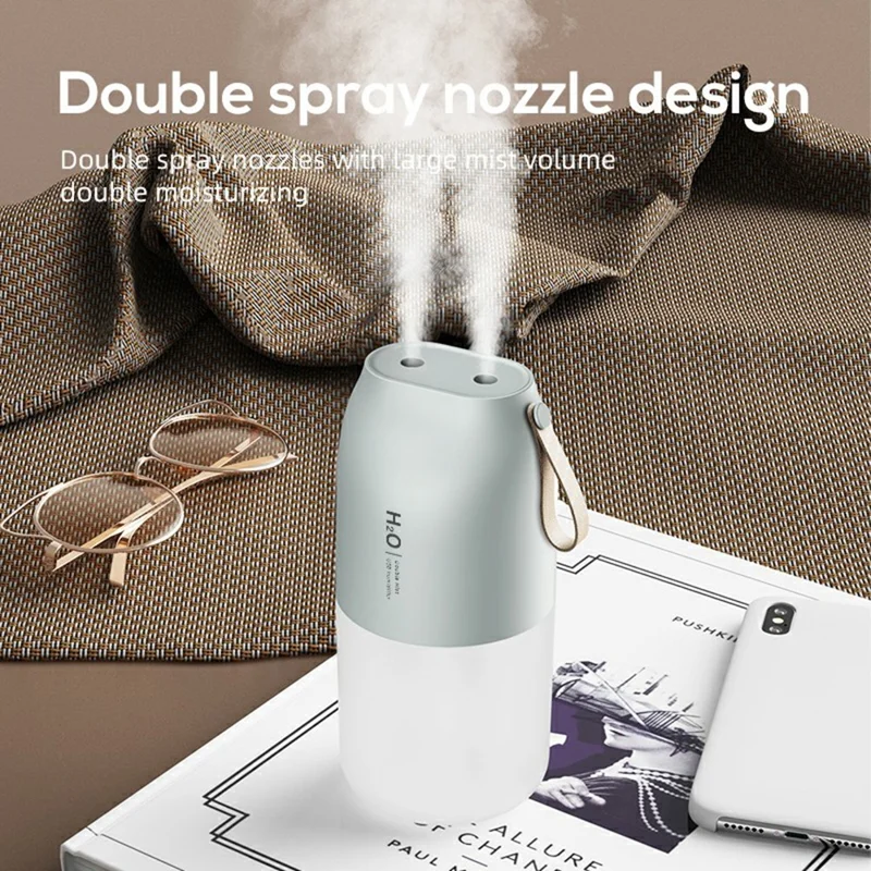 300ml Dual Mist Humidifier Portable USB Air Moisturizer with Night Light for Car / Home / Office Desktop - Green