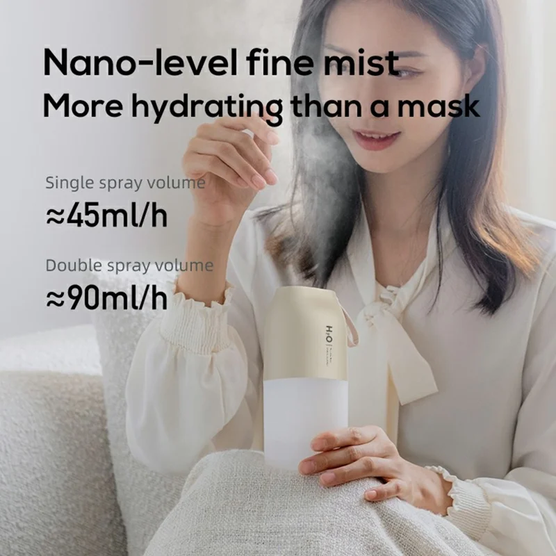 300ml Dual Mist Humidifier Portable USB Air Moisturizer with Night Light for Car / Home / Office Desktop - Green