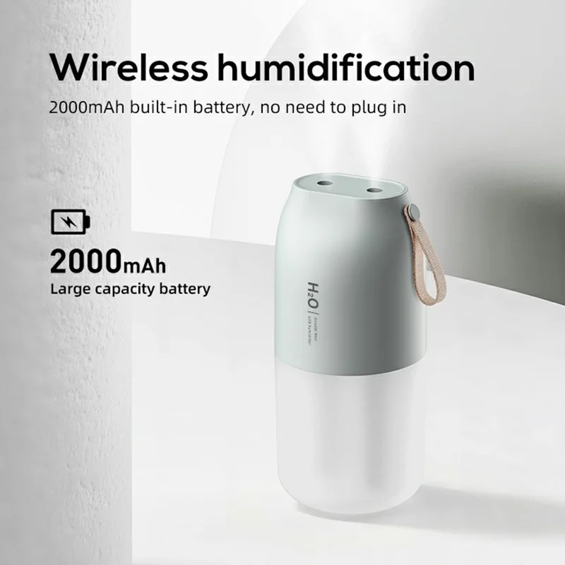 300ml Dual Mist Humidifier Portable USB Air Moisturizer with Night Light for Car / Home / Office Desktop - Green