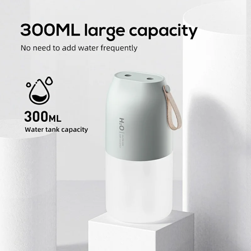 300ml Dual Mist Humidifier Portable USB Air Moisturizer with Night Light for Car / Home / Office Desktop - Green