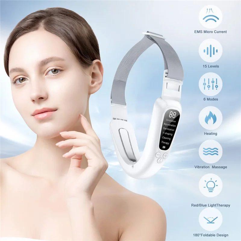 Microcurrent V-Face Slimming Instrument 6 Modes Red Blue Light Therapy Skin Rejuvenation Device