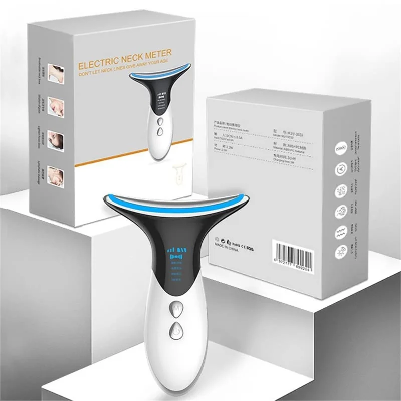 2032 EMS Mikrostrom Anti-Falten Halsmassagegerät Lichttherapie Hautstraffung Elektrisches Halsmessgerät