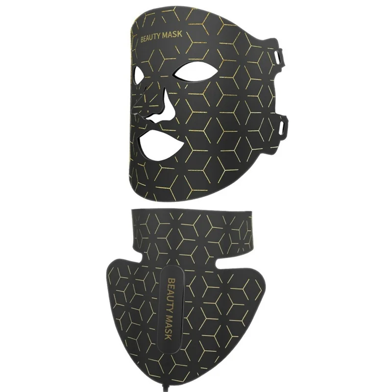 LED Light Therapy Mask 7 Color Silicone Face  /  Neck Beauty Device Skin Rejuvenation For Home Use - Black