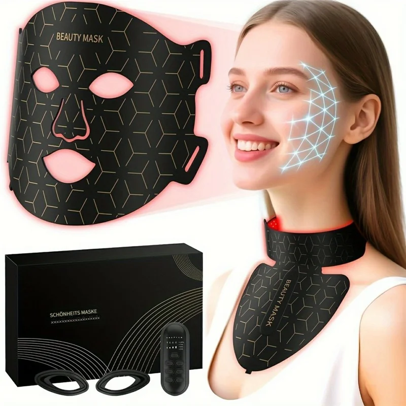 LED Light Therapy Mask 7 Color Silicone Face  /  Neck Beauty Device Skin Rejuvenation For Home Use - Black