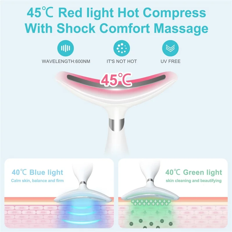 HX-05 3 i 1 bærbar nakke-masseur med EMS-mikrostrøm og lygterapi til rynke reduktion – Hvid