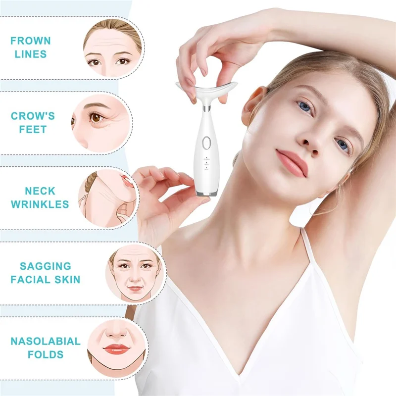 HX-05 3 i 1 bærbar nakke-masseur med EMS-mikrostrøm og lygterapi til rynke reduktion – Hvid