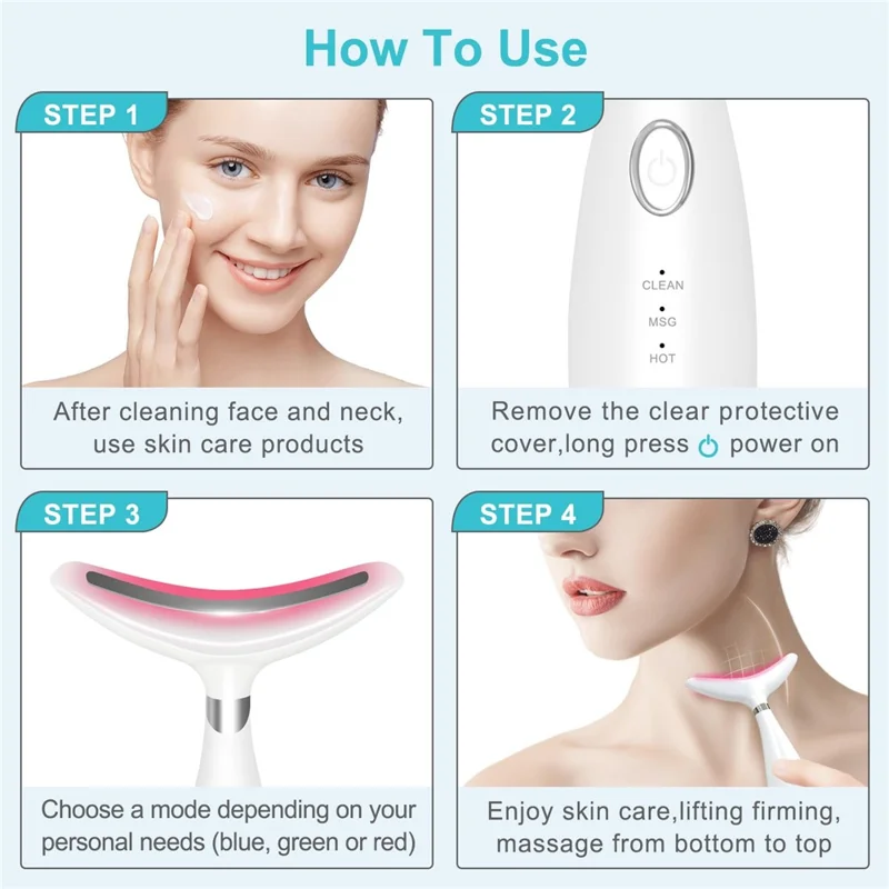 HX-05 3 i 1 bærbar nakke-masseur med EMS-mikrostrøm og lygterapi til rynke reduktion – Hvid