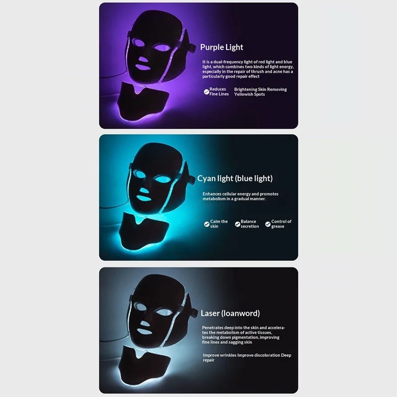 7 Color LED Light Therapy Face Neck Mask Photon Skin Rejuvenation Anti-Aging Beauty Device - EU Plug