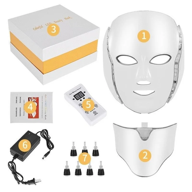 7 Color LED Light Therapy Face Neck Mask Photon Skin Rejuvenation Anti-Aging Beauty Device - EU Plug