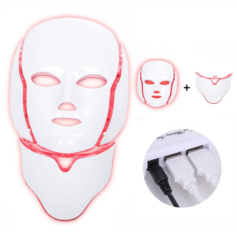 7 Color LED Light Therapy Face Neck Mask Photon Skin Rejuvenation Anti-Aging Beauty Device - EU Plug