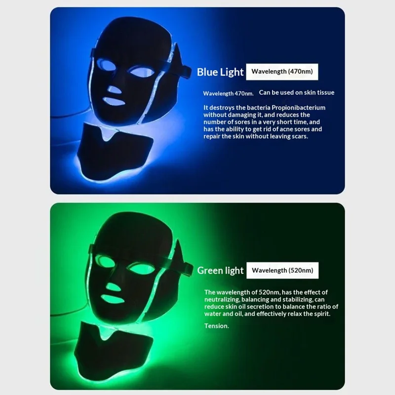 7 Color LED Light Therapy Face Neck Mask Photon Skin Rejuvenation Anti-Aging Beauty Device - EU Plug