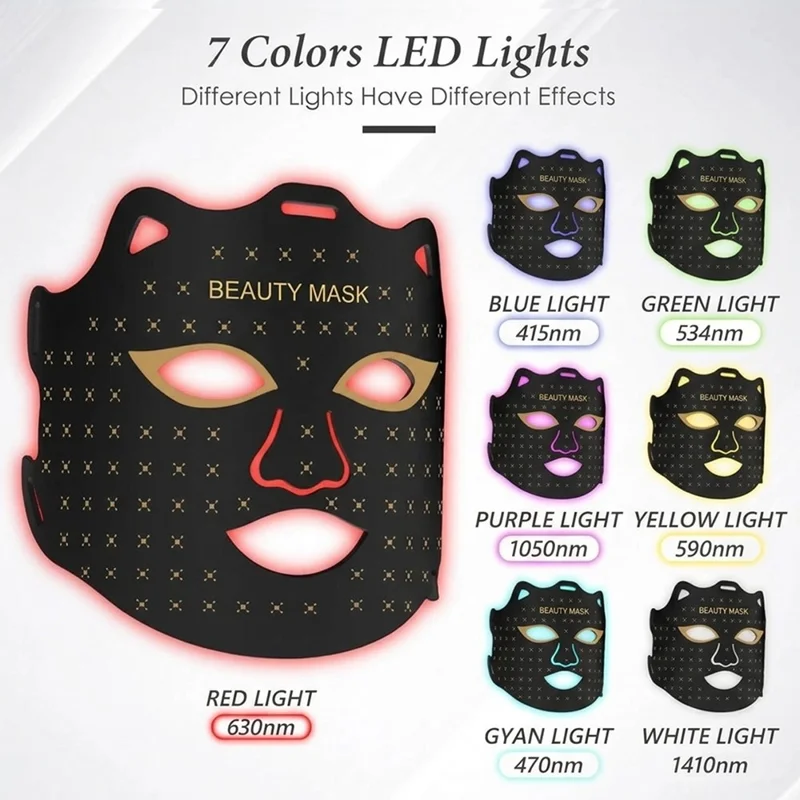 SP-1103A 7 Color LED Light Therapy Face Mask Silicone 93 LED Beads Photon Skin Care for Anti-Aging
