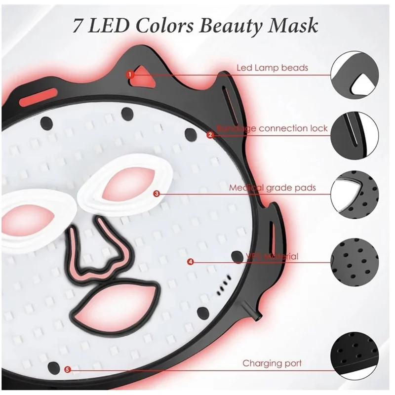 SP-1103A 7 Color LED Light Therapy Face Mask Silicone 93 LED Beads Photon Skin Care for Anti-Aging