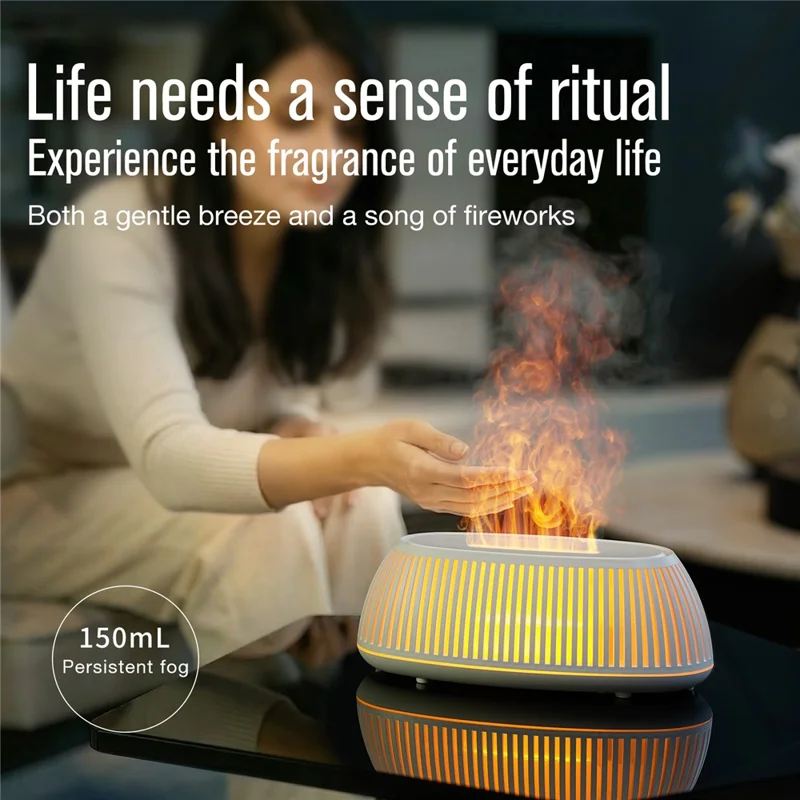 E150 Vertical Hollow Colorful Atmosphere Light Office Home Desktop Humidifier with Remote Control - White