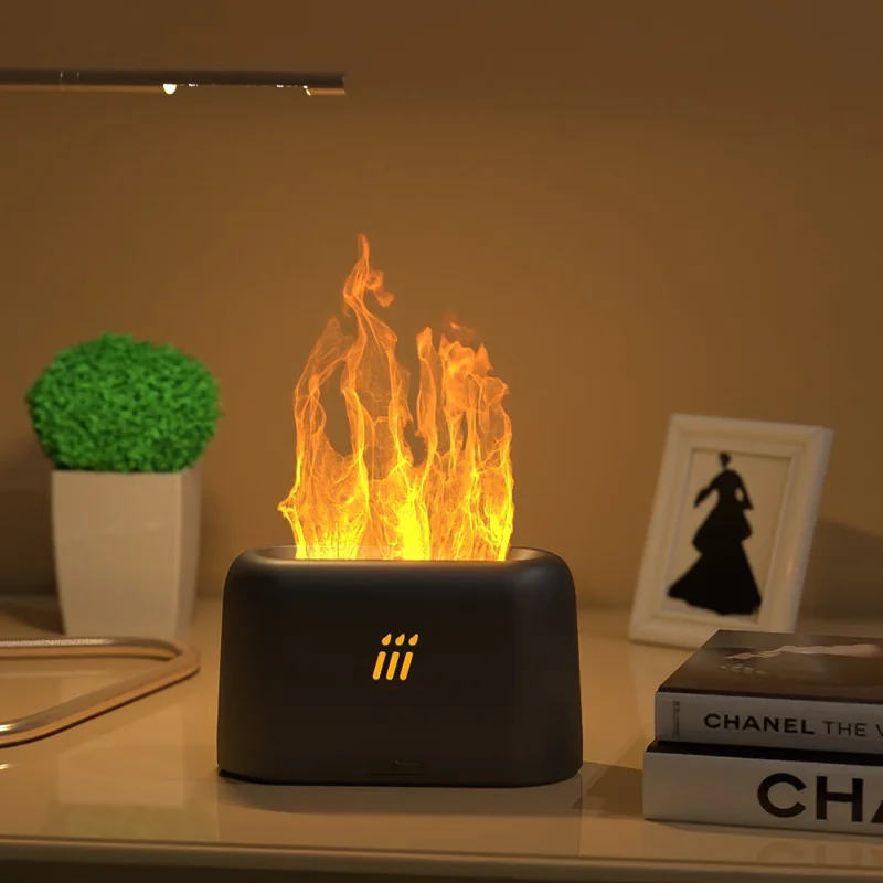 FLAME-001 Simulation Flame Aroma Air Humidifier Desktop Mist Humidifier Aromatherapy Diffuser Yellow Flame - Yellow