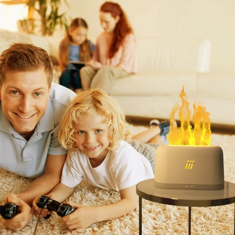 FLAME-001 Simulation Flame Aroma Air Humidifier Desktop Mist Humidifier Aromatherapy Diffuser Yellow Flame - Yellow