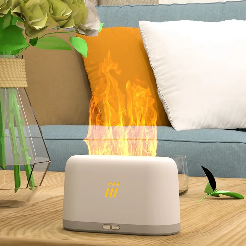 FLAME-001 Simulation Flame Aroma Air Humidifier Desktop Mist Humidifier Aromatherapy Diffuser Yellow Flame - Yellow