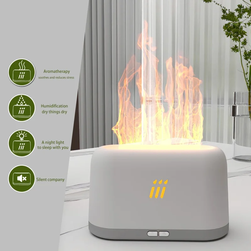 FLAME-001 Simulation Flame Aroma Air Humidifier Desktop Mist Humidifier Aromatherapy Diffuser Yellow Flame - Yellow