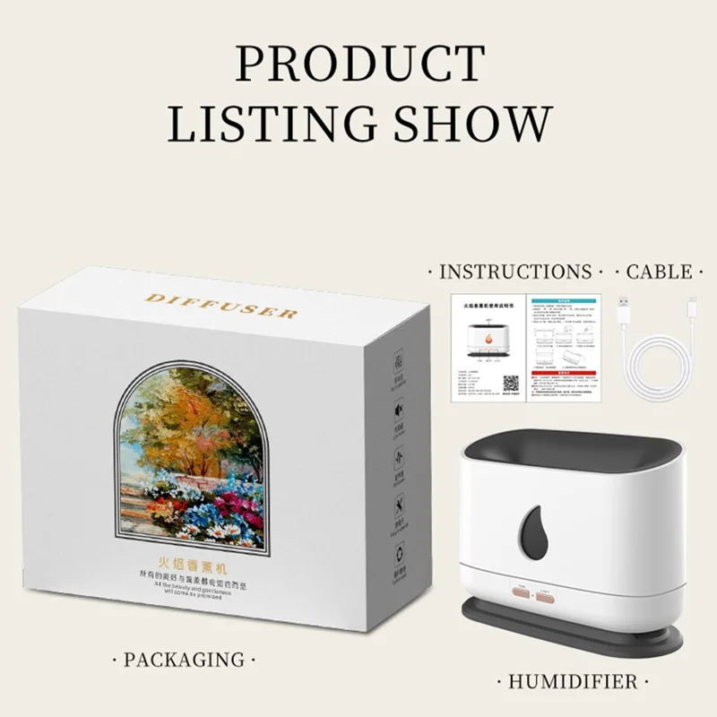 A10 Simulation Flame Timing Setting Automatical Aroma Essential Oils Diffuser Ultrasonic Air Humidifier - Black
