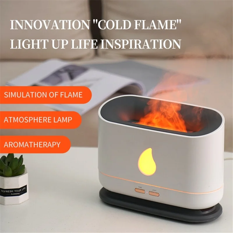 A10 Simulation Flame Timing Setting Automatical Aroma Essential Oils Diffuser Ultrasonic Air Humidifier - Black