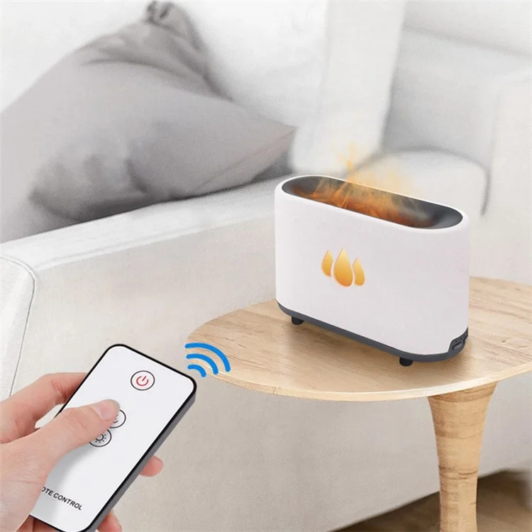 H2-1 Simulation Flame Aroma Essential Oils Diffuser Ultrasonic Air Humidifier with Remote Control - White