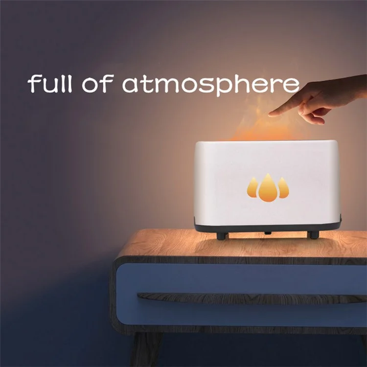 H2-1 Simulation Flame Aroma Essential Oils Diffuser Ultrasonic Air Humidifier with Remote Control - White
