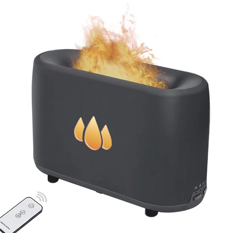 H2-1 Simulation Flame Aroma Essential Oils Diffuser Ultrasonic Air Humidifier with Remote Control - Black