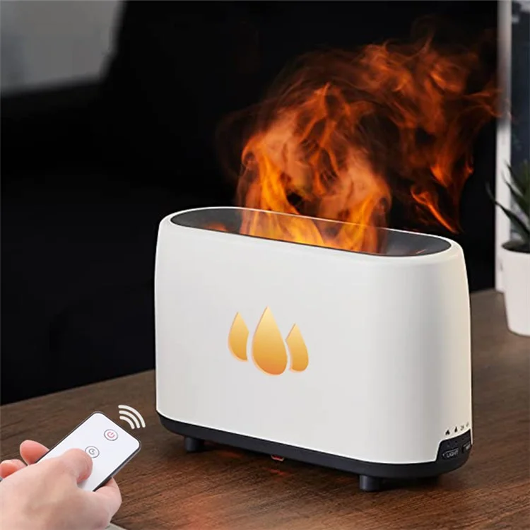 H2-1 Simulation Flame Aroma Essential Oils Diffuser Ultrasonic Air Humidifier with Remote Control - Black