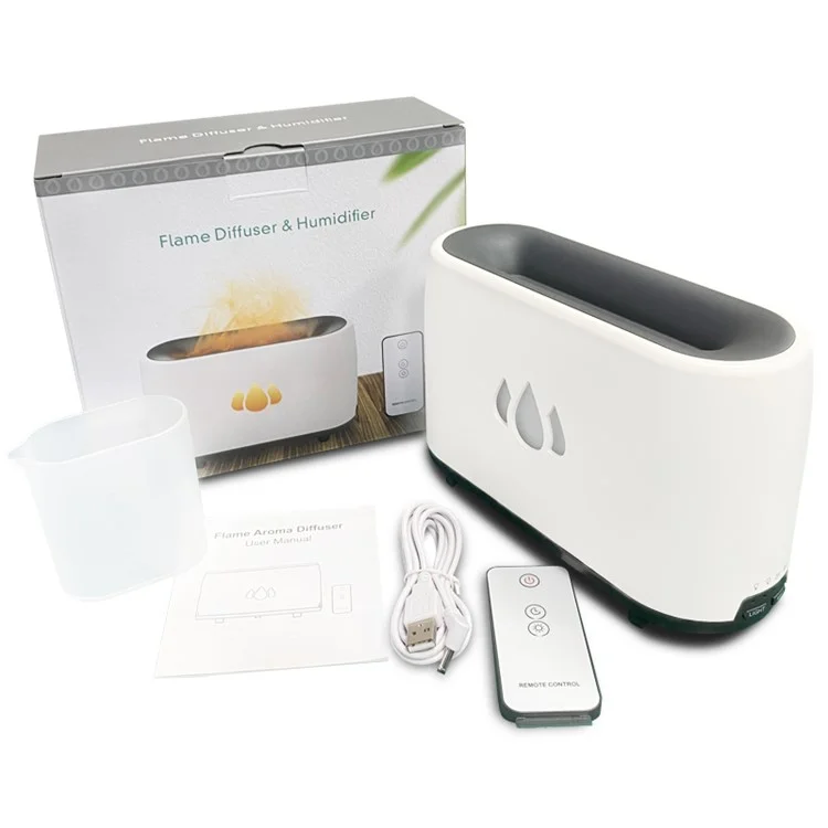 H2-1 Simulation Flame Aroma Essential Oils Diffuser Ultrasonic Air Humidifier with Remote Control - Black