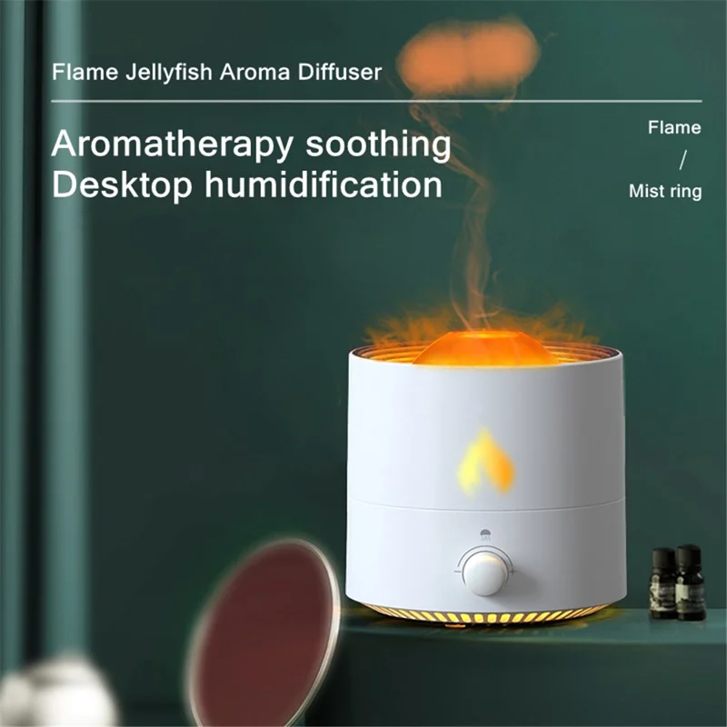 V8 Simulation Flame Aroma Essential Oils Diffuser Quiet Operation 180ML Air Humidifier - White