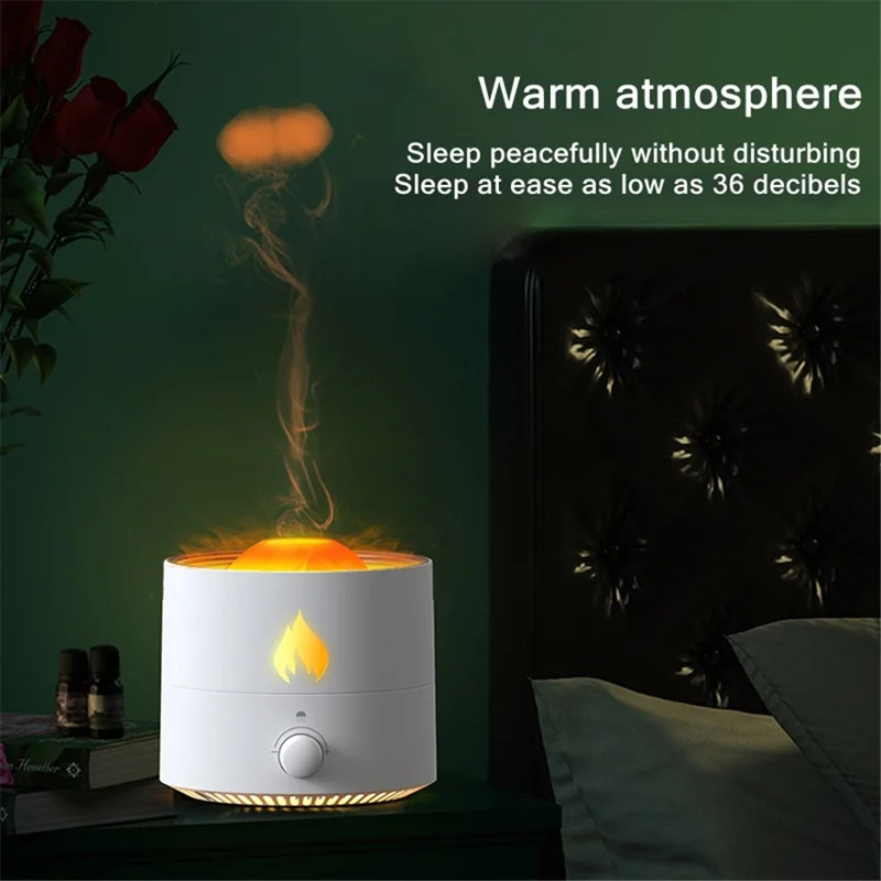 V8 Simulation Flame Aroma Essential Oils Diffuser Quiet Operation 180ML Air Humidifier - White