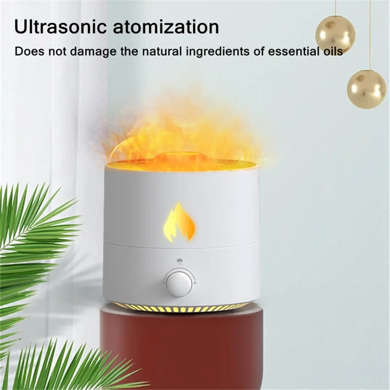 V8 Simulation Flame Aroma Essential Oils Diffuser Quiet Operation 180ML Air Humidifier - White