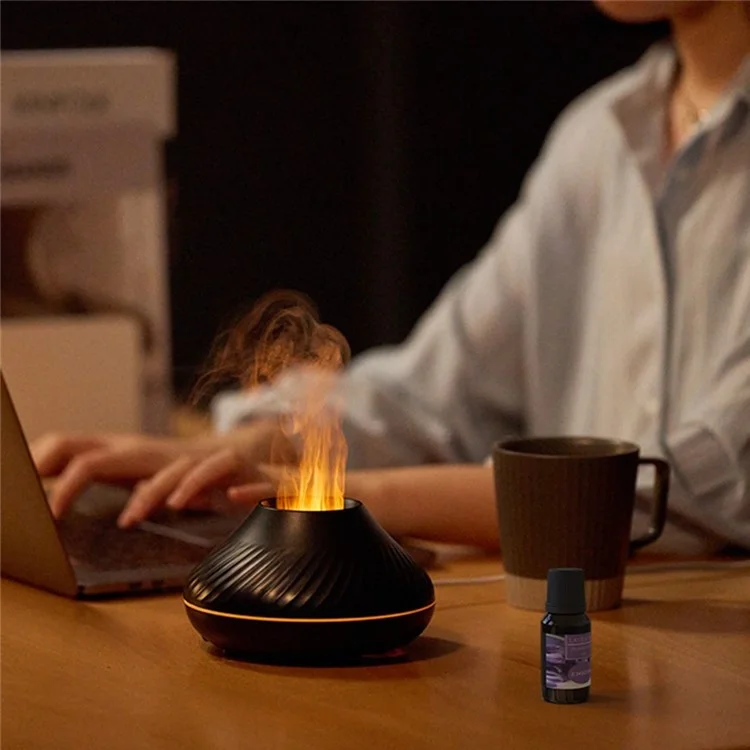 DQ705 Simulador de llama Luz de colores Humidificador de aire Apagado automático Difusor de aceites esenciales Aromaterapia - Beige