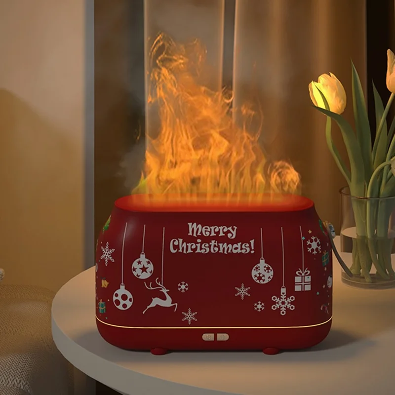 HZ005 Nordic Style Air Humidifier Simulation Flame Aroma Desktop Mist Humidifier Aromatherapy Diffuser for Home Office - Christmas / Red