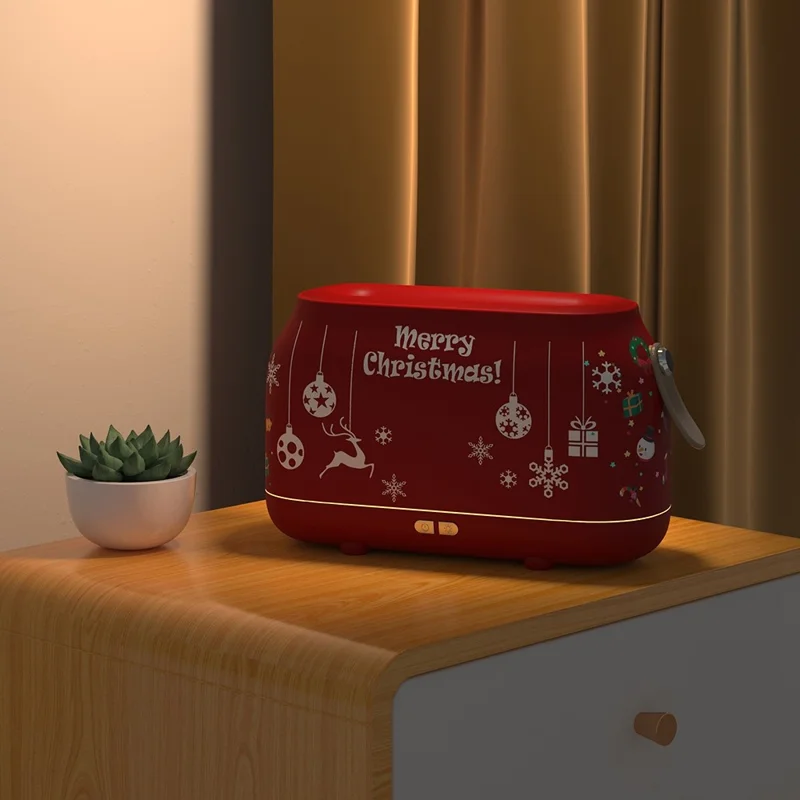 HZ005 Nordic Style Air Humidifier Simulation Flame Aroma Desktop Mist Humidifier Aromatherapy Diffuser for Home Office - Christmas / Red